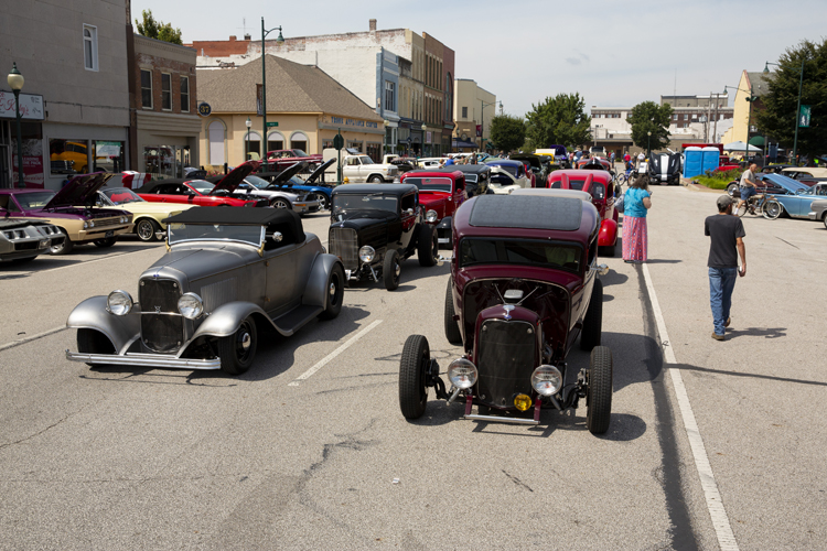 Old cars sit on the south side of the square in Downtown Jacksonville Saturday, August 15.