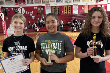 Ages 12-13 Girls division winners, from left: Cora Wahl – Winchester (1st place), Aleah Walls – Our Saviour (2nd place) and Anna Miller – Franklin (3rd place).